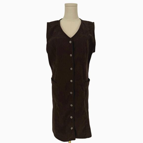 Y2K Vintage Studio Chocolate Brown Faux Suede Casual Dress Button Front Size 12 - Picture 1 of 7